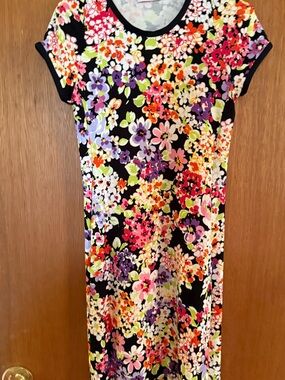 Floral Black Maxi Dress with Pink, Purple & Green Blooms